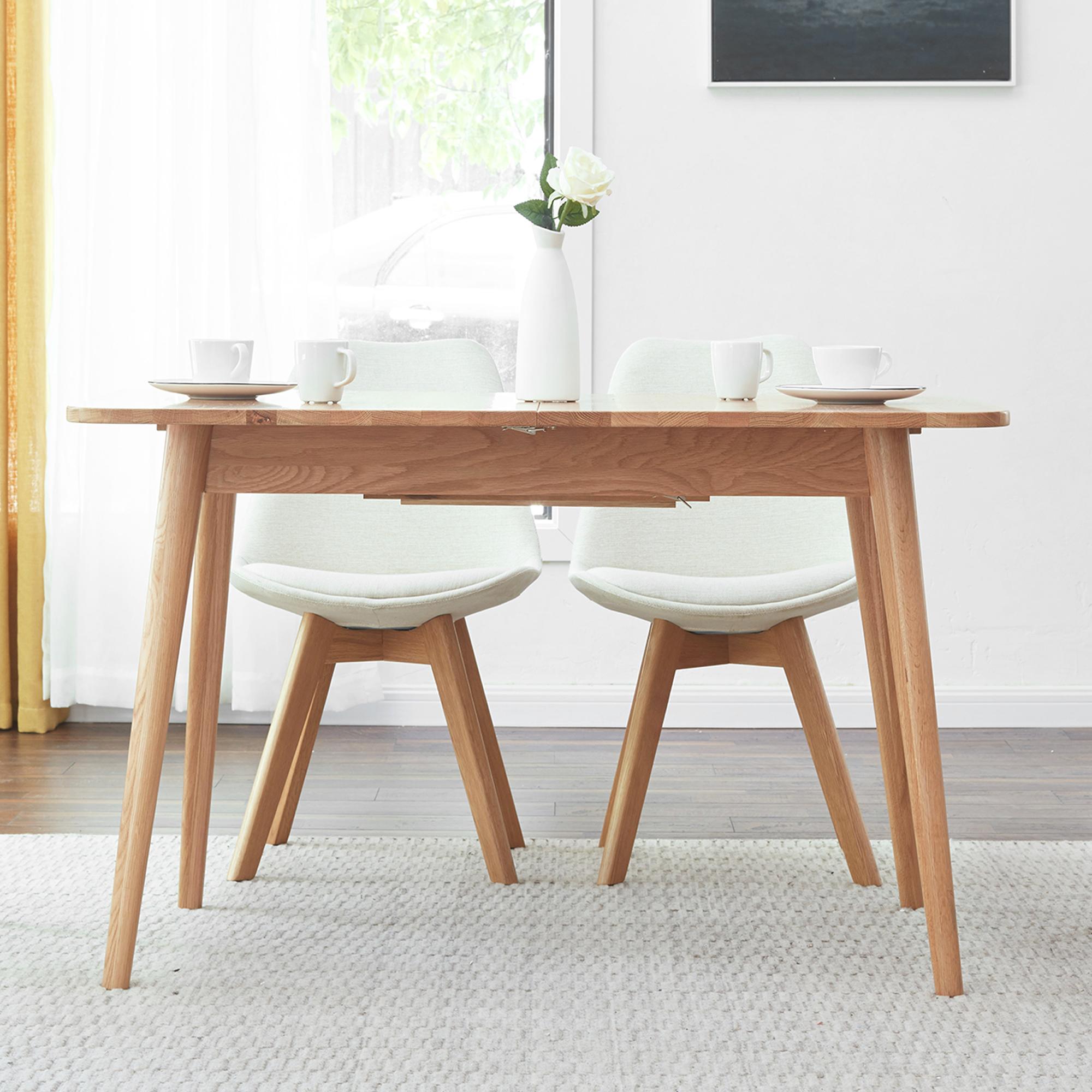 Extendable Dining Table with Telescopic Farmhouse Design, Sturdy Center Table with Rounded Corners, 63″ L x 31.5″ W x 29.5″ H, Light Oak
