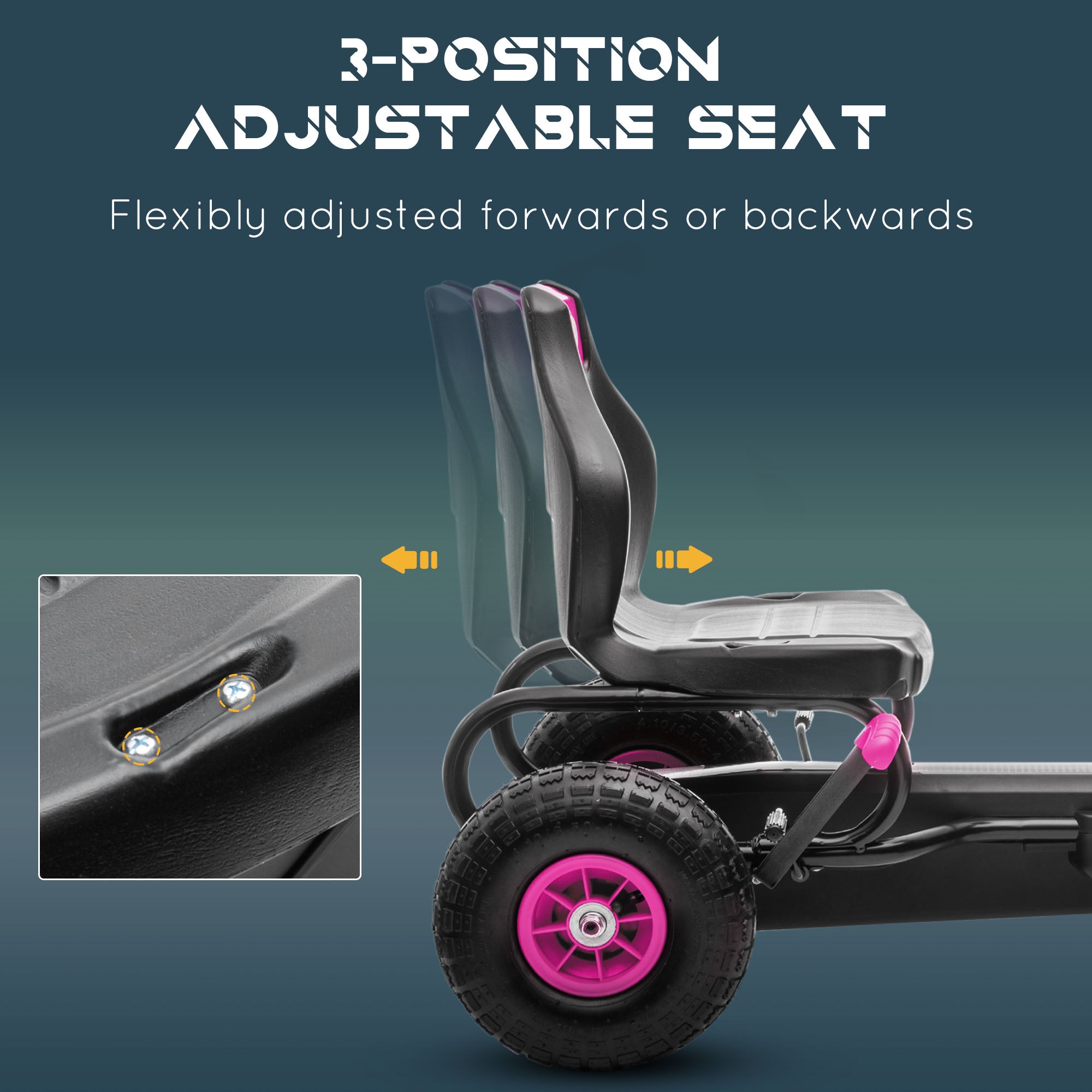 Ergonomic Pedal Go Kart Kids Ride-on Toy with Tough, Wear-Resistant Tread for Boys & Girls, Ages 5-12, Pink
