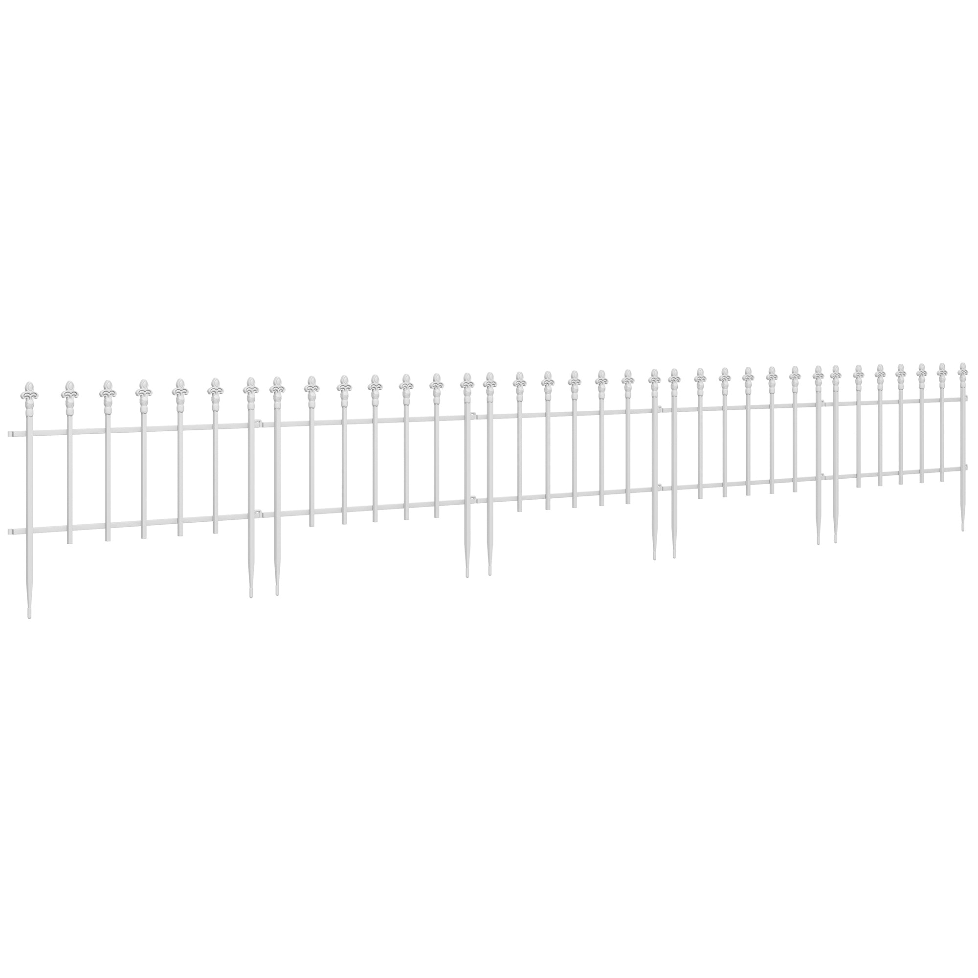 Metal Decorative Garden Fence, 9.2' x 17.25" 5 Steel Panels, Decorative Border for Landscape, Flower Bed, Animals, White