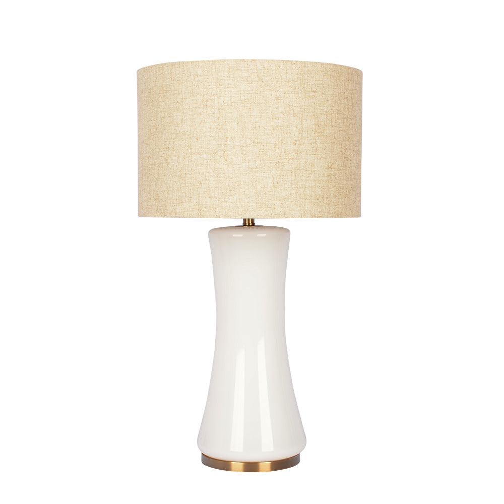 Cascade Glass Table Lamp with Golden Base, Off-White Glass Shade, Elegant Design, 14" L x 14" W x 24.5" H, Gold+White