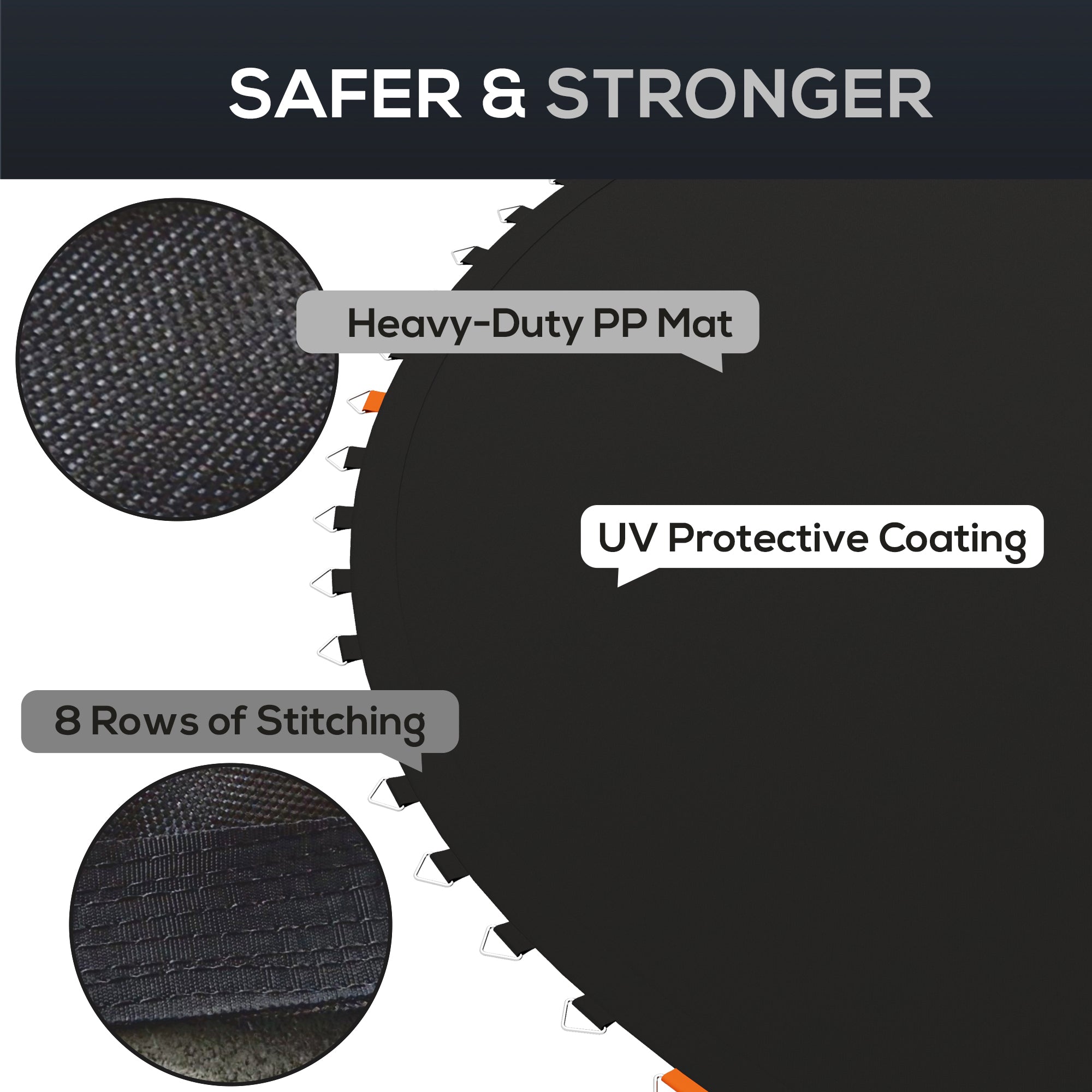 Trampoline Replacement Mat, Fits 12' Trampoline w/ 72 V-Hooks & 5.5" Springs (Spring & Frame not Included), Black