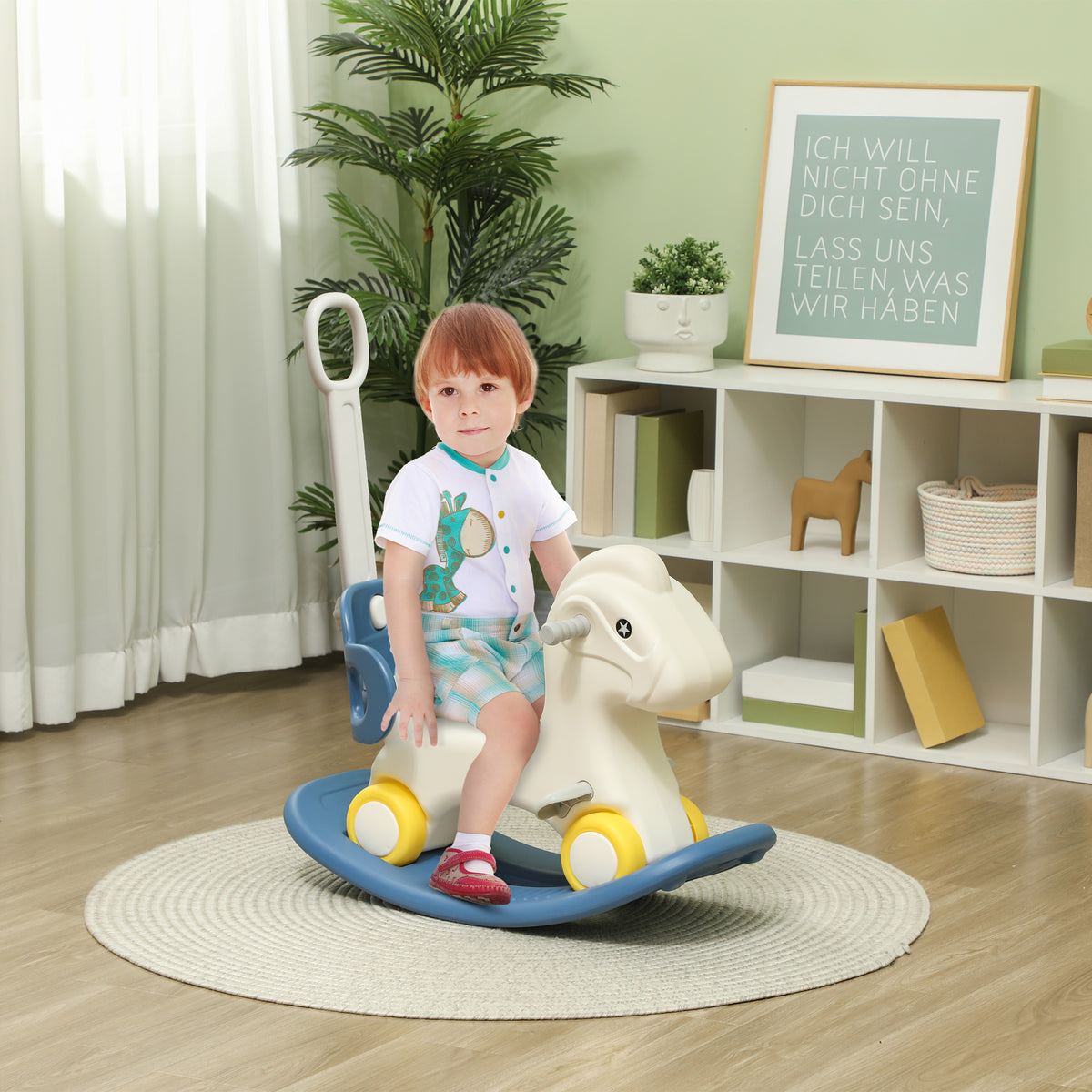 4 in 1 Rocking Horse for Toddles 1-3 Years with Detachable Push Handle & Balance Board, Blue