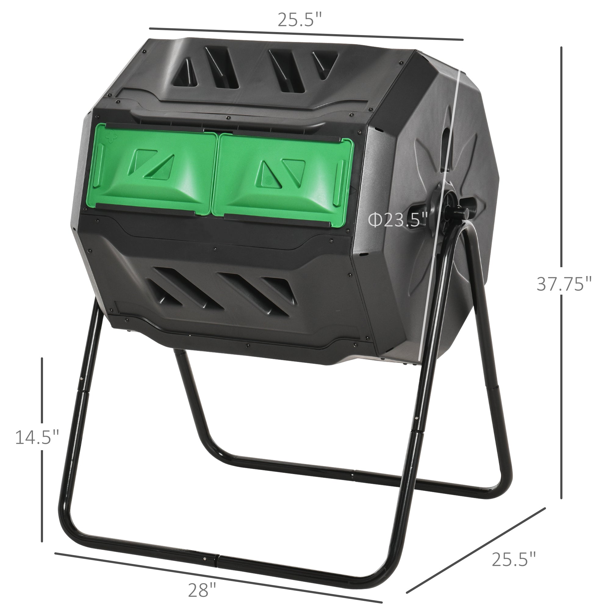 Tumbling Compost Bin Outdoor 360° Dual Chamber Rotating Composter 43 Gallon, Green
