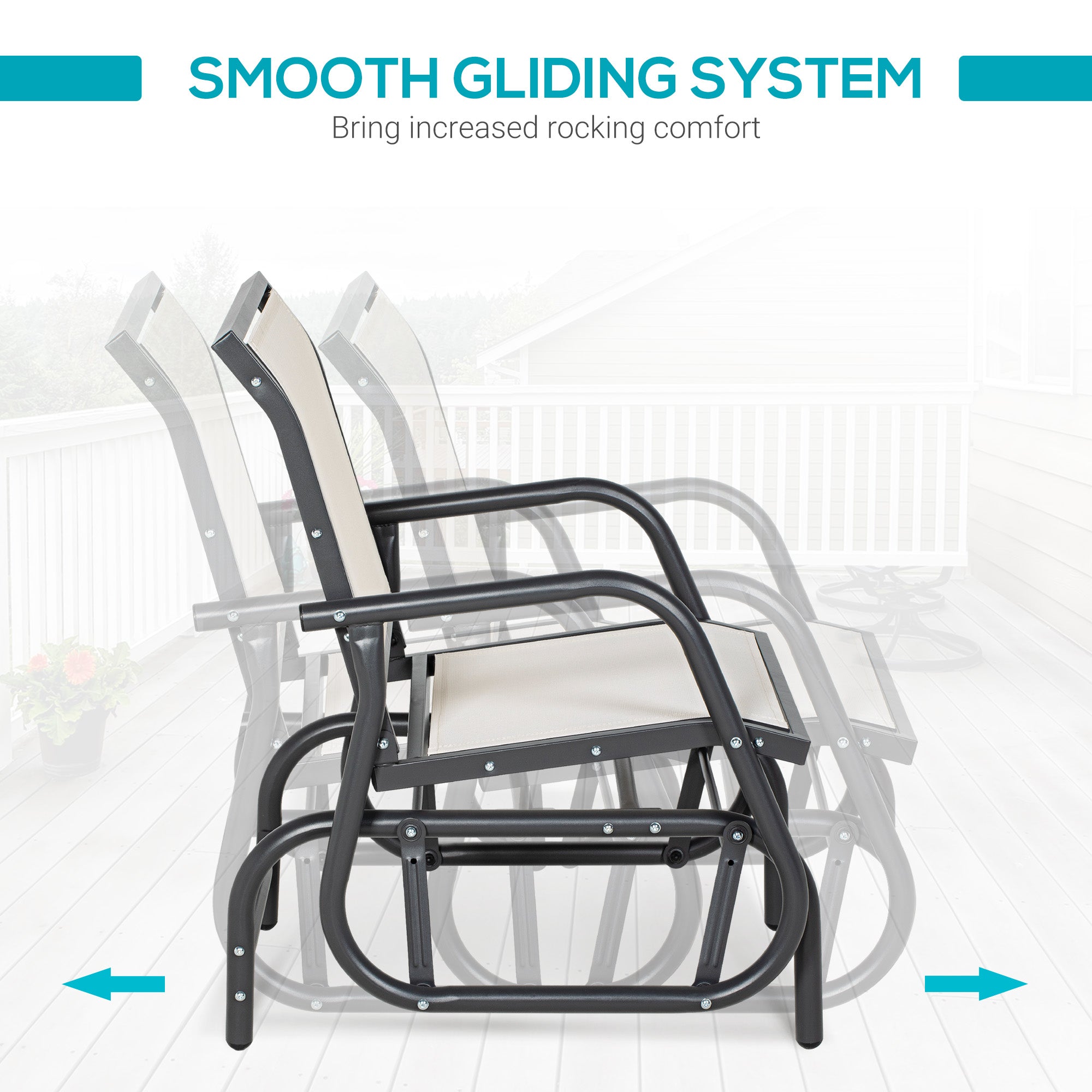 Outdoor Glider Chair, Steel Swing Chai with Curved Armrests for Porch, Garden, Poolside, Balcony, Cream White
