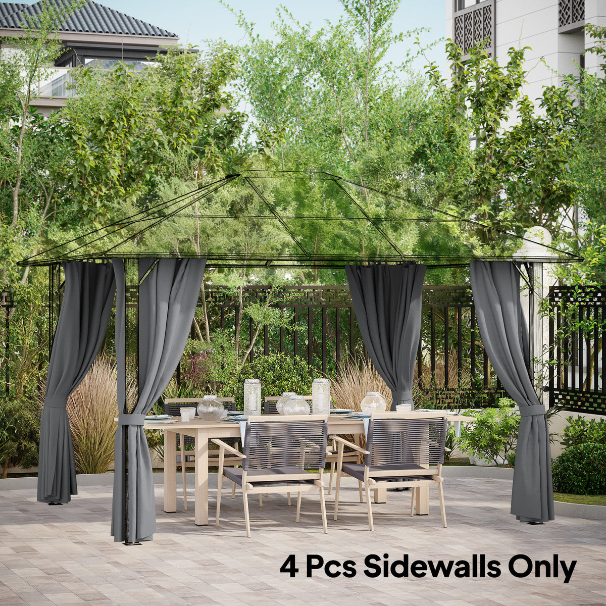 9.84' x 11.8' Gazebo Sidewall Set with Hooks/C-Rings, Gray