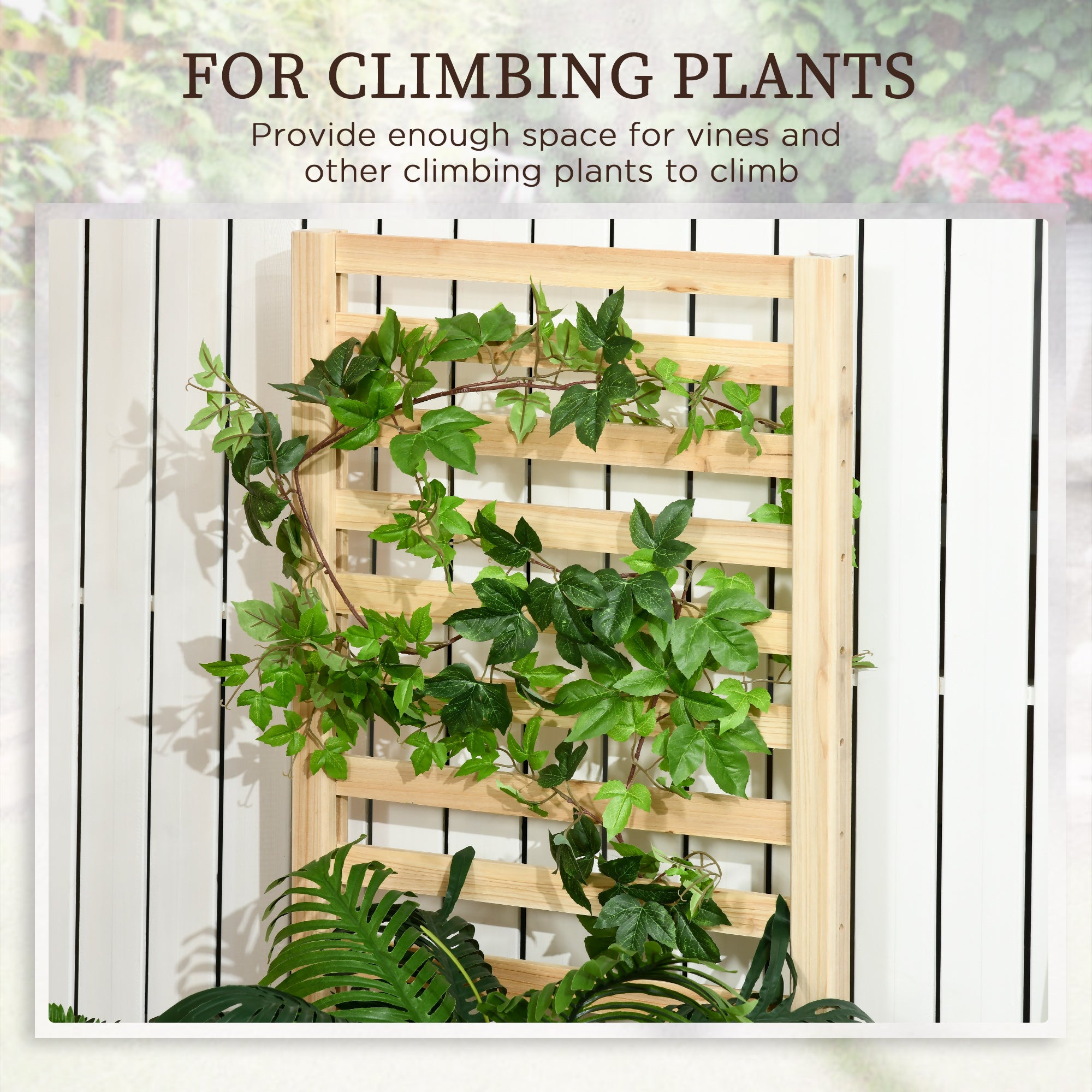 Wood Planter Box with Trellis for Climbing Plants, Raised Garden Bed for Outdoor Flowers Herbs, 91"x24"x43", Natural