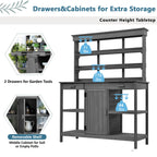 Outdoor Potting Bench with 2 Drawers, Cabinet & Open Shelf, Farmhouse Garden Workstation for Backyard, 50'' L x 19.5'' W x 66'' H, Gray