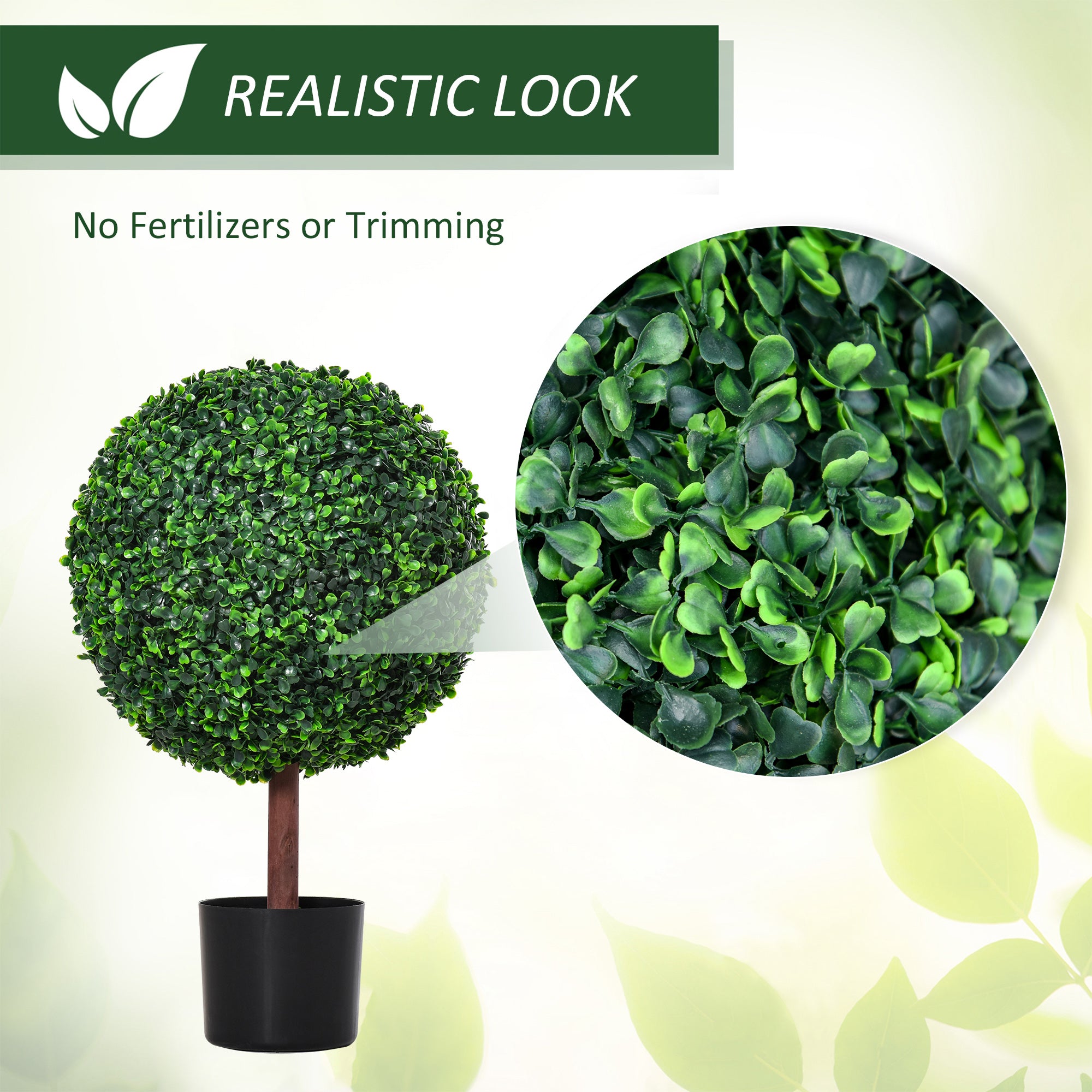 23.5" Artificial Boxwood Topiary Ball Tree, Fake Decorative Plant, Nursery Pot Included for Home, Balcony, Backyard and Garden, Set of 2, Green