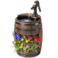 23" H Outdoor Water Fountain Wood and Plastic Rustic Apple Barrel Pump Garden Decor for Outside Backyard