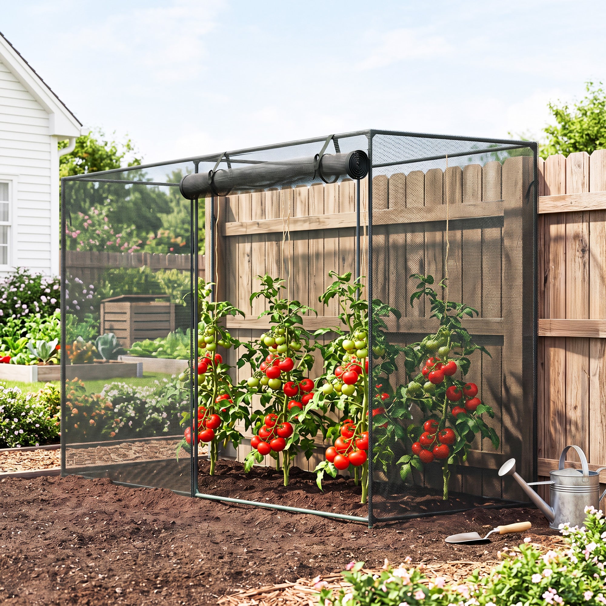 6 x 3ft Crop Cages for Garden, Plant Protectors from Animals, Storage Bag and 6 Ground Stakes, Black
