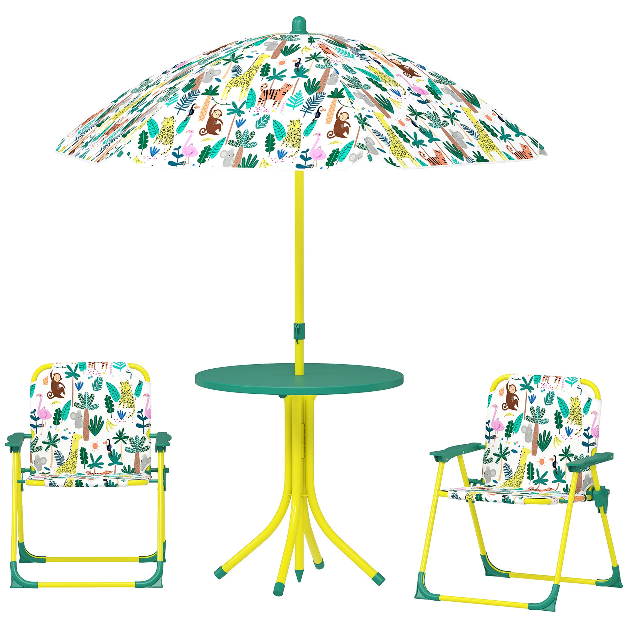 Kids Picnic Table, Kids Table and Chair Set with 2 Folding Chairs and Umbrella for Backyard, Garden, Patio, Green