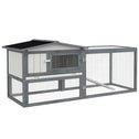 Large Rabbit Cage Outdoor 61"L Guinea Pig Hutch w/ Run Feeding Trough Removable Tray Ramp Asphalt Roof, White