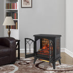 24" Free-Standing Design Electric Infrared Quartz Fireplace Stove with 11 Temperature Settings, 3D Flames, and Remote Control, Antique Black