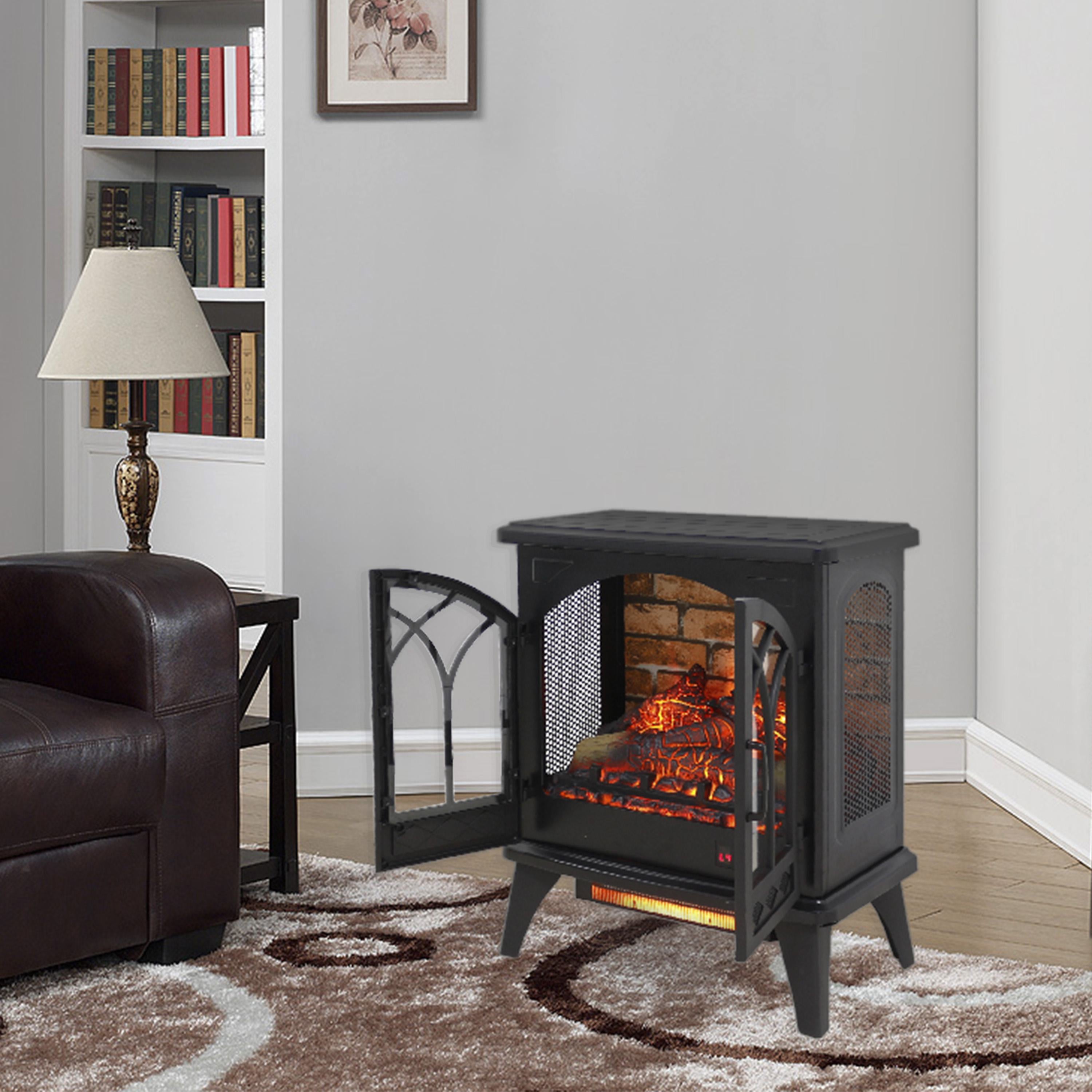 24" Free-Standing Design Electric Infrared Quartz Fireplace Stove with 11 Temperature Settings, 3D Flames, and Remote Control, Antique Black