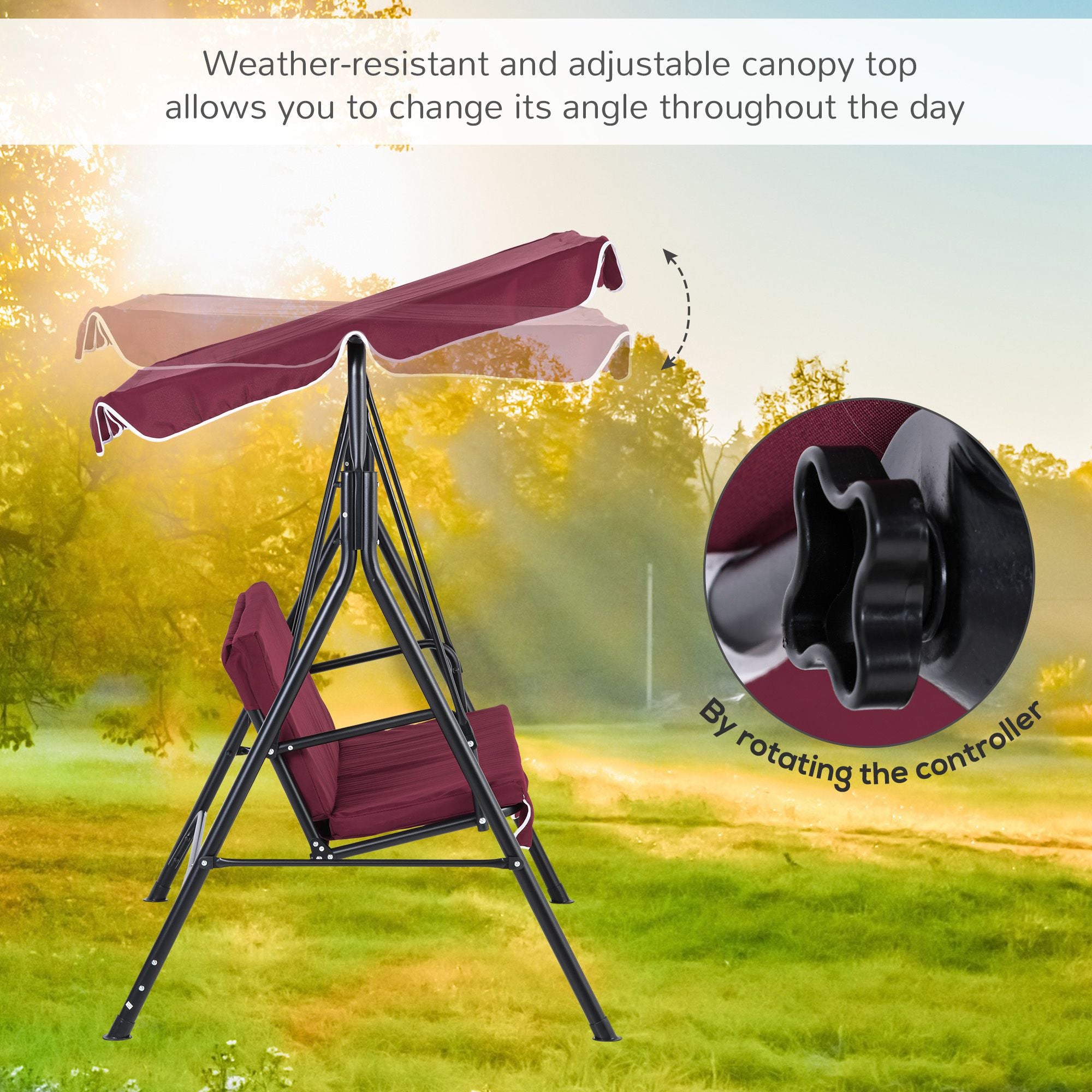 Outdoor Patio Swing Chair with Adjustable Tilt Canopy and Removable Cushion, Red
