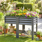 Raised Garden Bed Galvanized Steel, Elevated Planter Box with Storage Shelf, Bed Liner, 31.5" High, Dark Gray