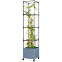 Raised Garden Bed with Trellis, Tomato Cage with Lockable Wheels, Self Watering Planter Box with Drainage Holes, Gray