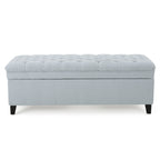 Storage Ottoman with Birch Legs, Hand-Tufted Fabric, 50" L x 20.5" W x 18.25" H, Spot Clean, Light Blue Gray