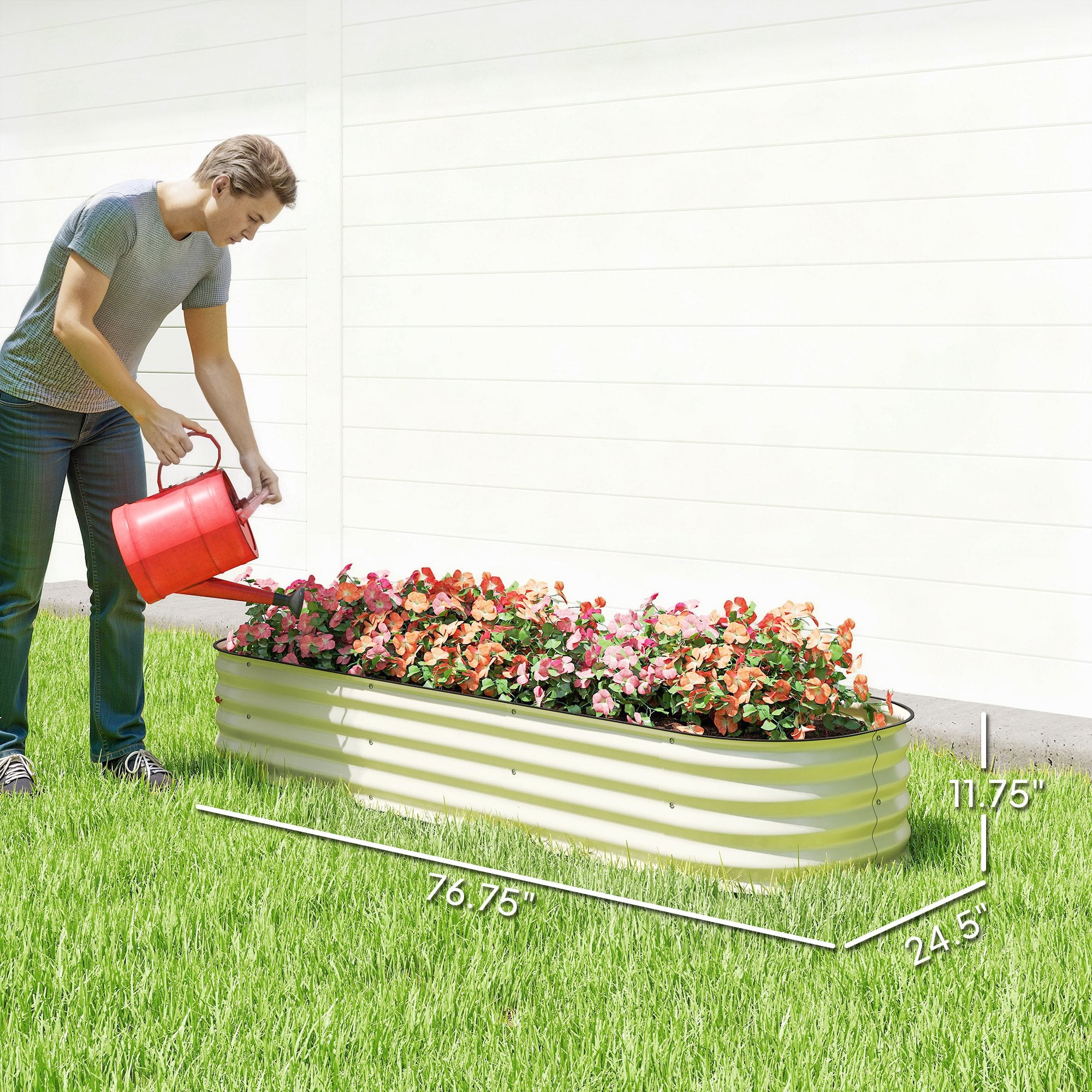 6.4' x 2' x 1' Galvanized Raised Garden Bed Kit, Metal Planter Box with Safety Edging, Cream
