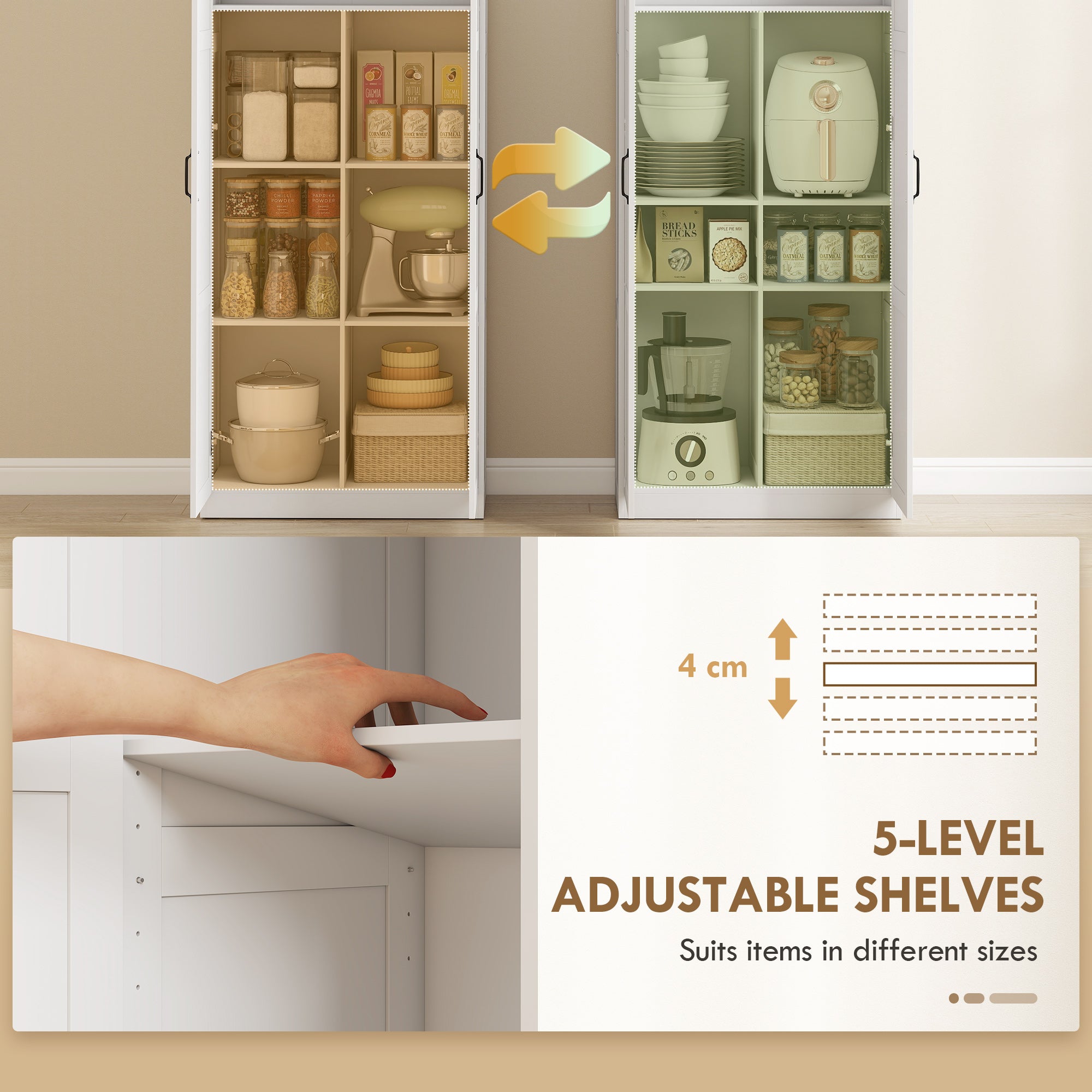 Farmhouse Pantry Cabinet, 71" Tall Kitchen Pantry Storage Cabinet with Soft-Close Hinges, Adjustable Shelves, White