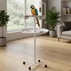 Bird Stand with Wheels, Perches, Feed Bowls, Round Tray for Parrot