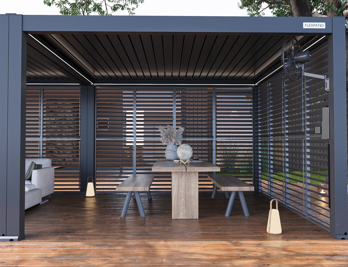 Privacy Shutter Walls Adjustable All-Aluminum Shutters 20' Side White - Pergola Privacy & Shade