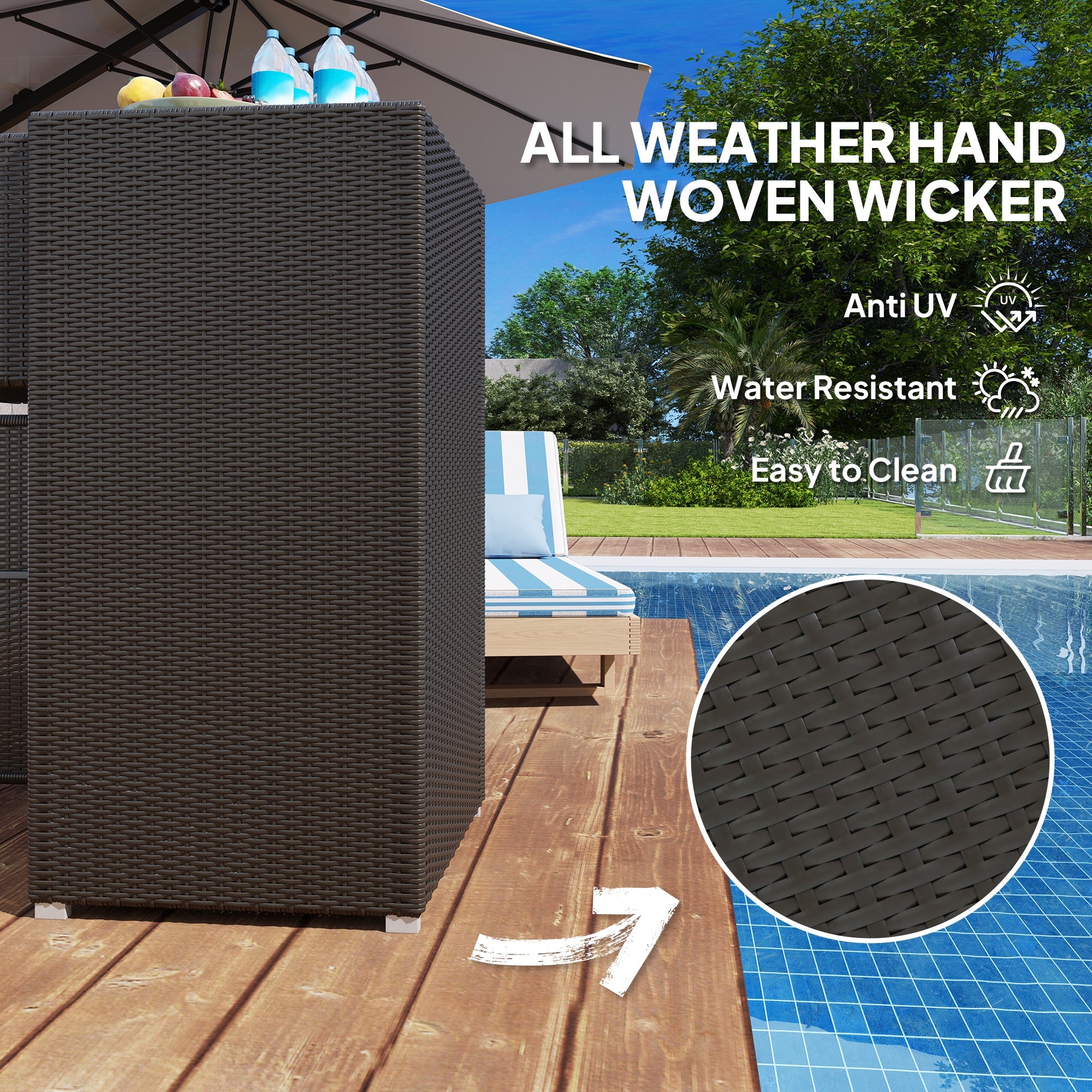 Outdoor Towel Rack for Pool w/ Drawer & Cabinet, Dark Brown