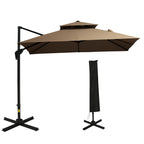 10ft Offset Patio Umbrella with Base, Hanging Aluminum Cantilever Umbrella with 360-degree Rotation, Coffee