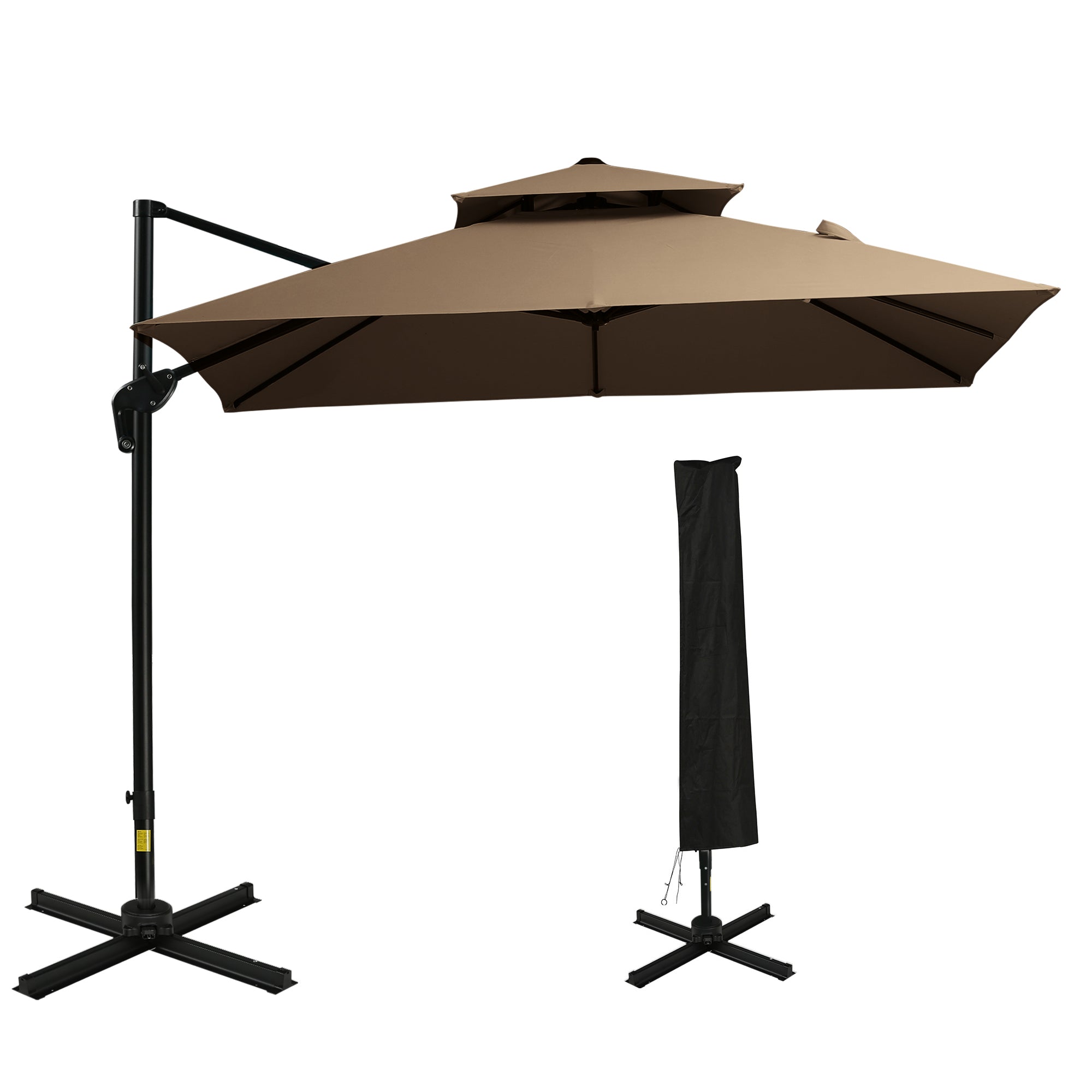 10ft Offset Patio Umbrella with Base, Hanging Aluminum Cantilever Umbrella with 360-degree Rotation, Coffee