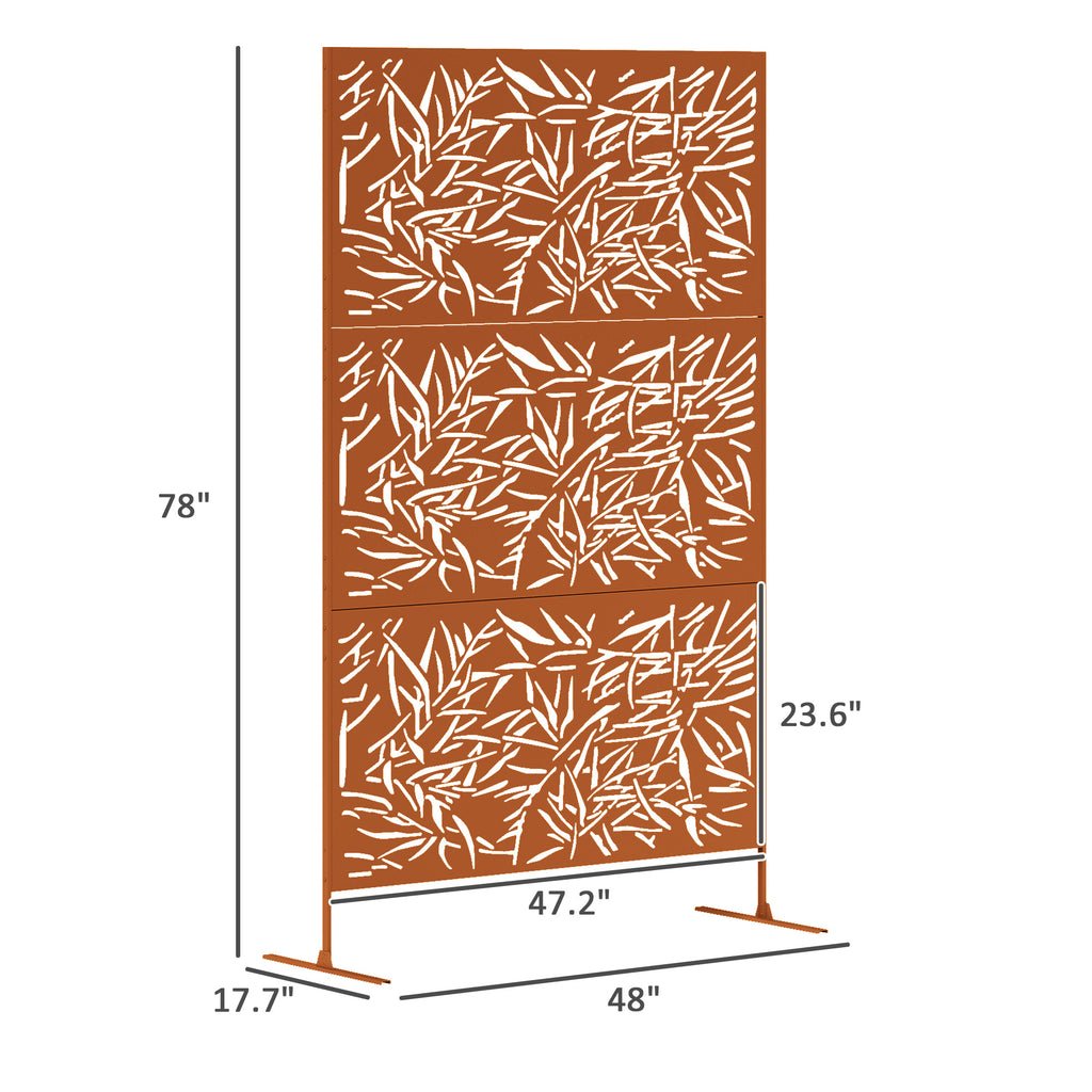 Decorative Privacy Fence Screen, Metal Outdoor Privacy Screen Climbing Plant Trellis with Stand, Bamboo Brown