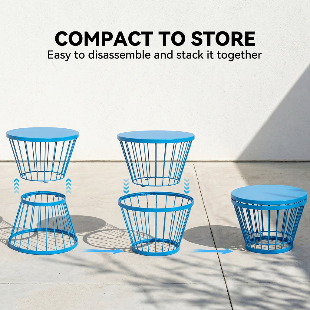 16" Patio Side Table, Garden End Table with Hourglass Design, Steel Accent Table for Outdoor and Indoor Use, Blue