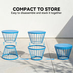 16" Patio Side Table, Garden End Table with Hourglass Design, Steel Accent Table for Outdoor and Indoor Use, Blue