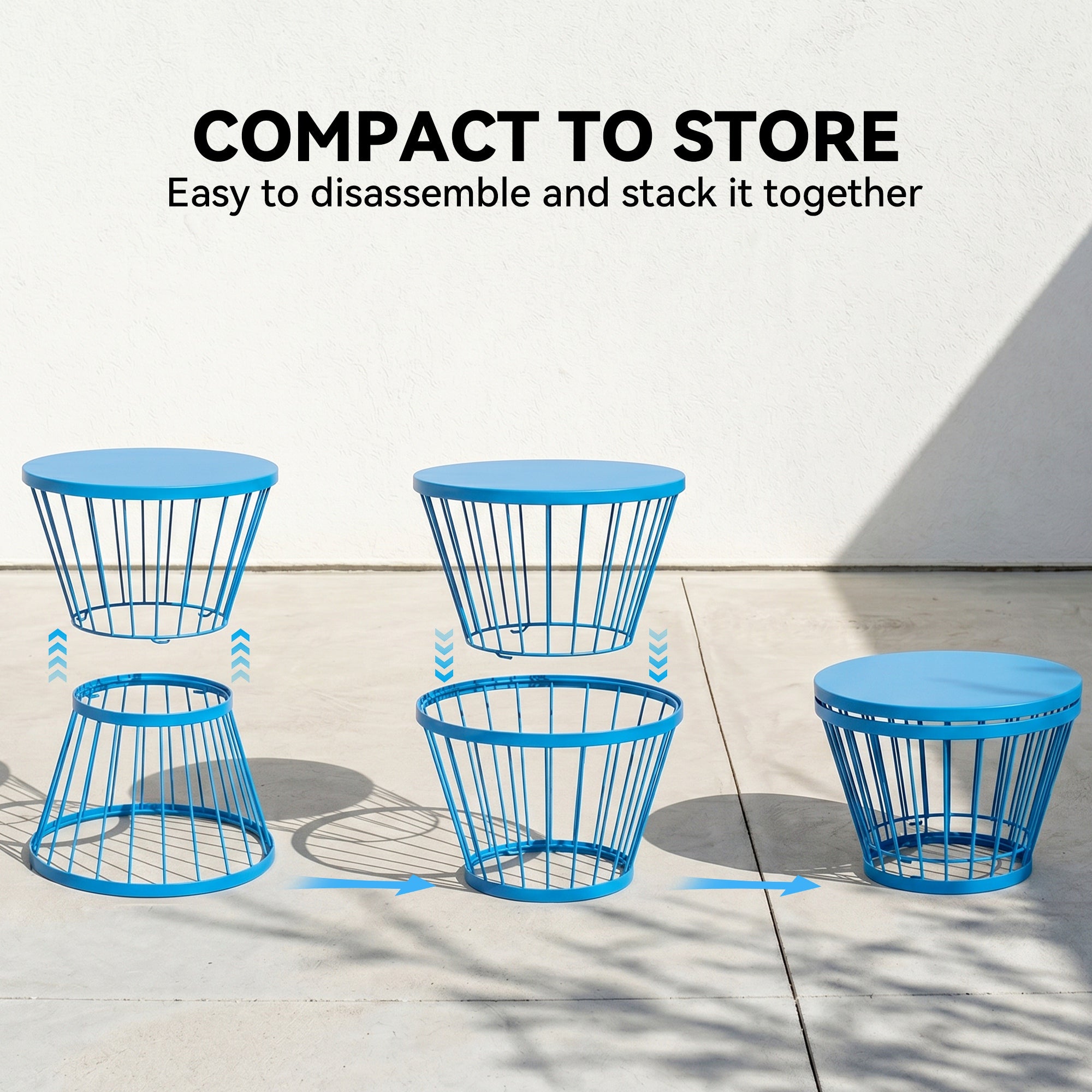 16" Patio Side Table, Garden End Table with Hourglass Design, Steel Accent Table for Outdoor and Indoor Use, Blue
