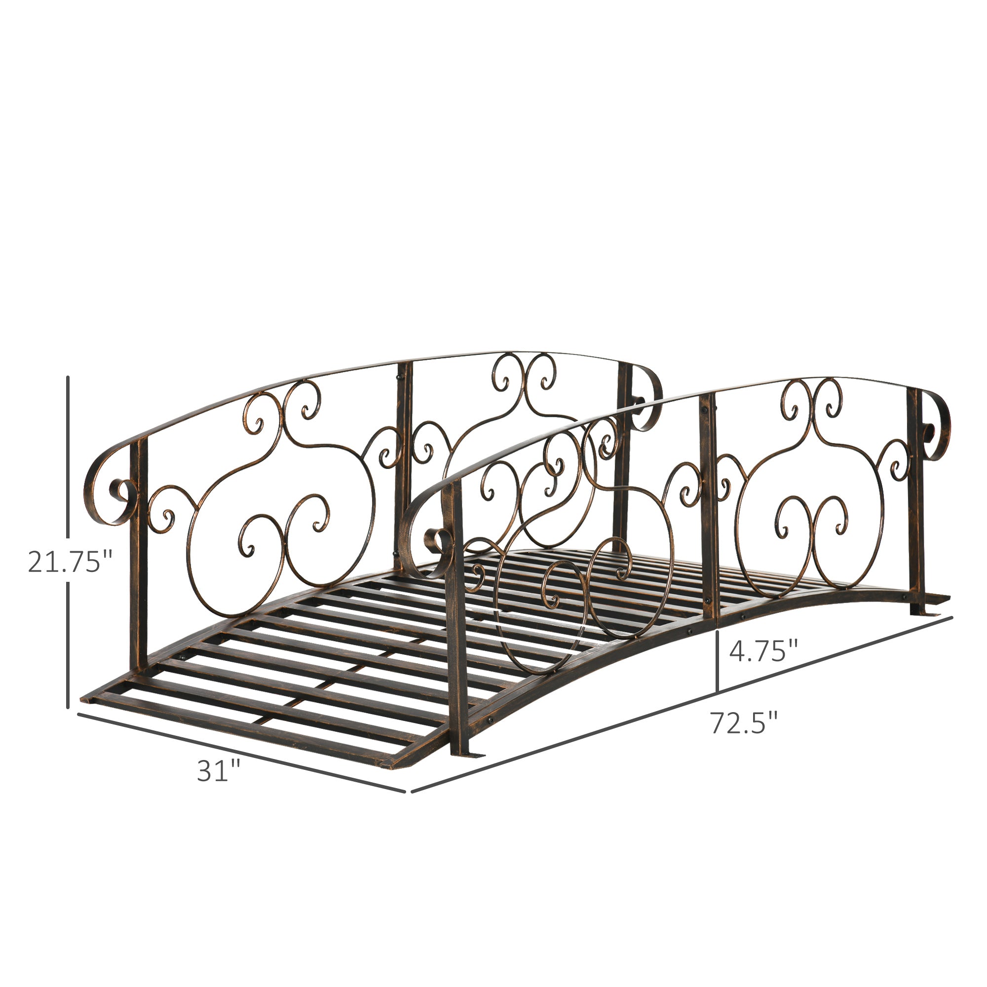 6' Metal Arch Backyard Garden Bridge, Safety Siderails, Arc Footbridge for Backyard Creek, Stream, Pond, Bronze