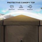 12' x 12' Hexagonal Pop Up Gazebo Canopy Tent with 5 Sidewalls, Outdoor Canopy Shelter with Carry Bag, Brown