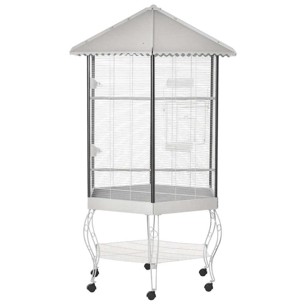 77" Flight Bird Cage Hexagon Covered Canopy Portable Aviary With Storage