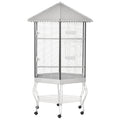 77" Flight Bird Cage Hexagon Covered Canopy Portable Aviary With Storage
