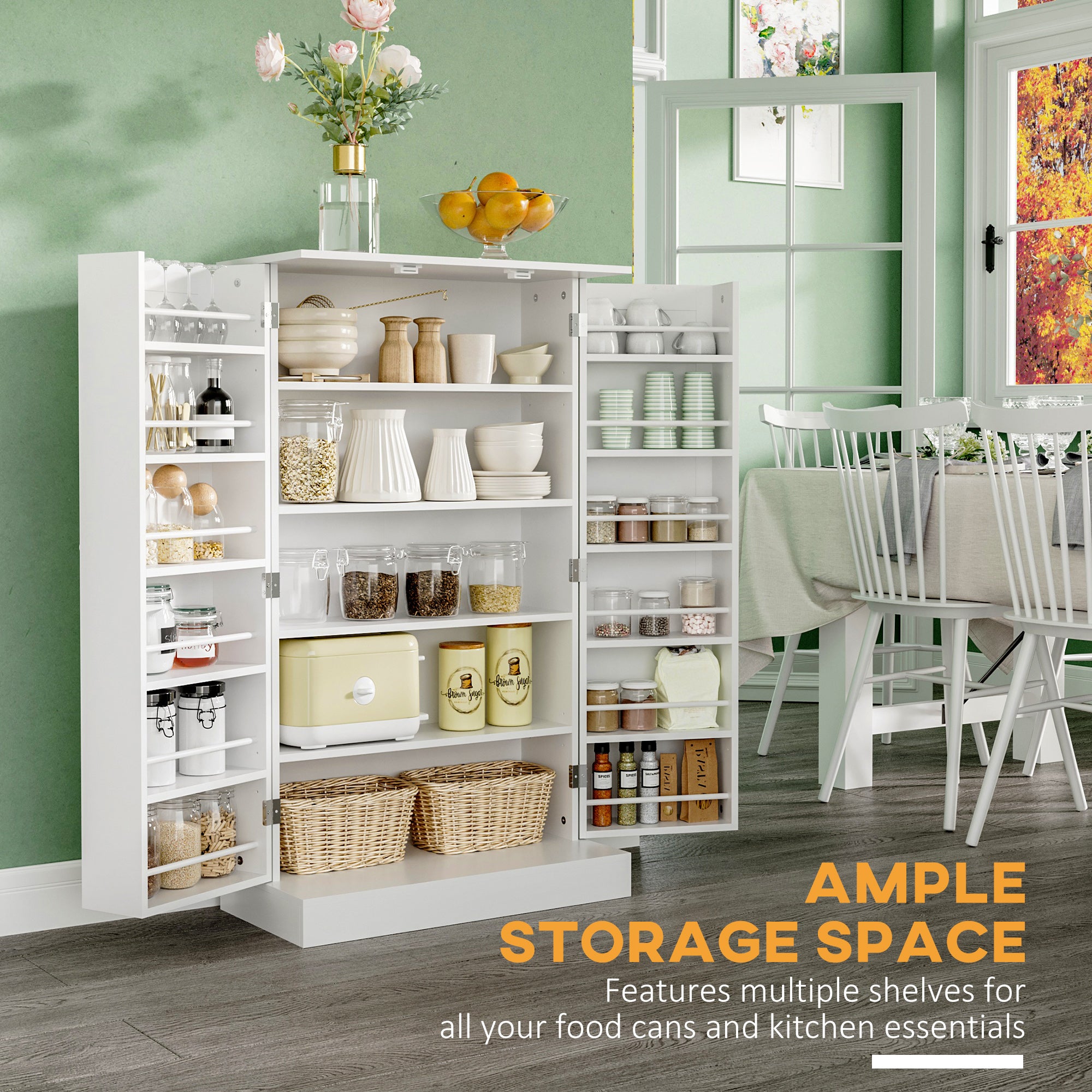 41" Modern Kitchen Pantry Freestanding Storage Cabinet with Double Doors Adjustable Shelves for Living Room - White