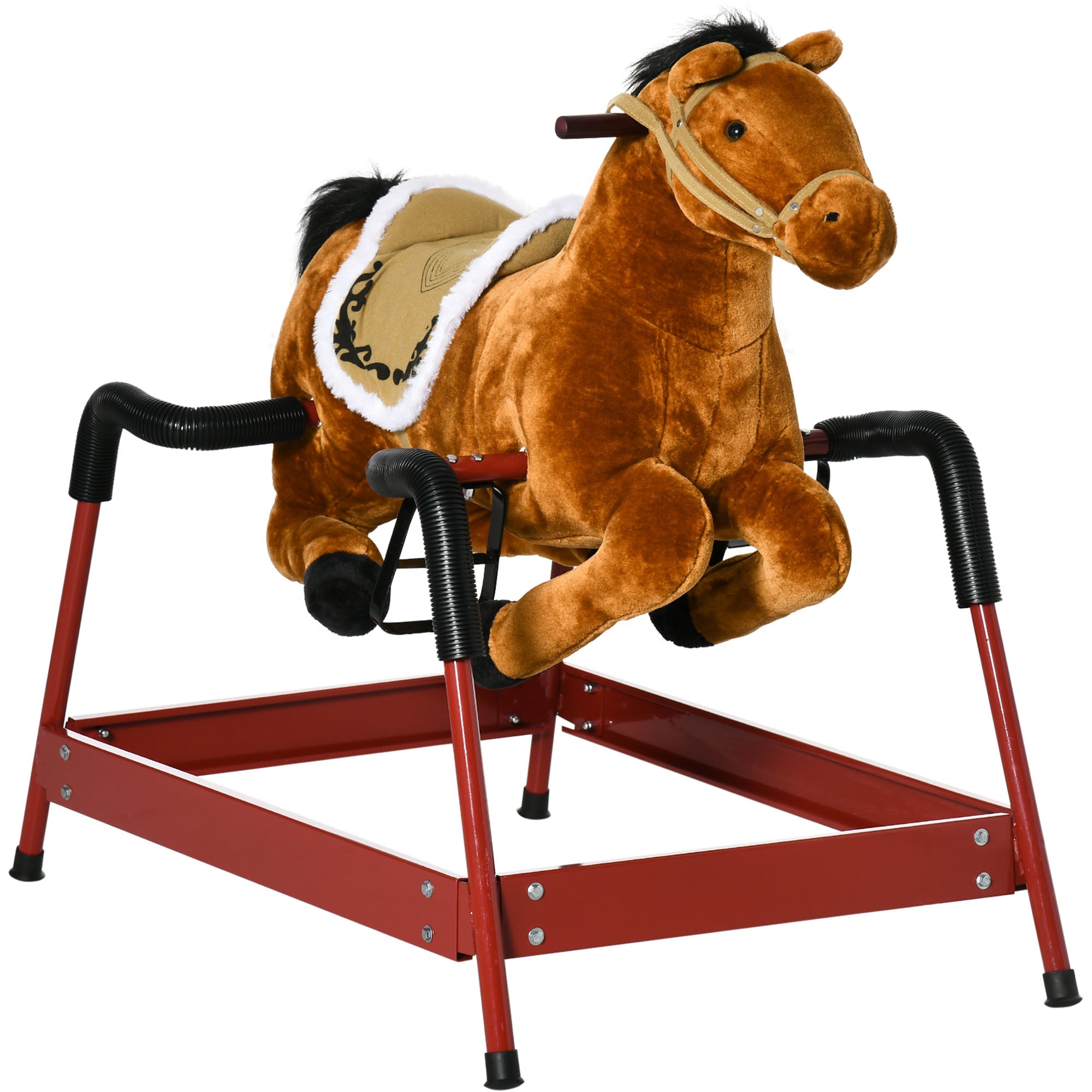 Kids Spring Rocking Horse, Ride on Horse for Girls and Boys with Sounds, Plush Animal Ride-on Toy with Soft Feel, Interactive Toy for Kids, Light Brown