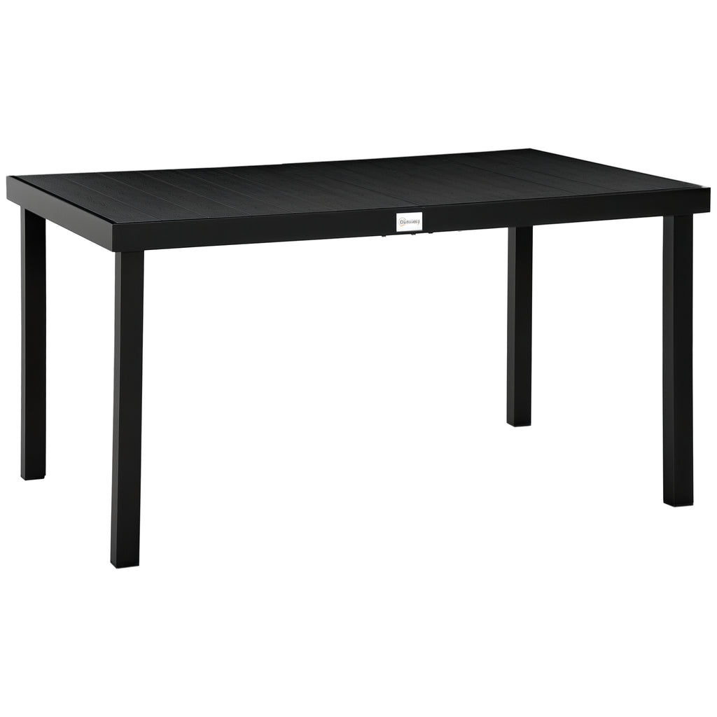 Outdoor Dining Table for 6 Person, Rectangular Patio Table, Aluminum Metal Legs for Garden, Lawn, Patio, Woodgrain Black