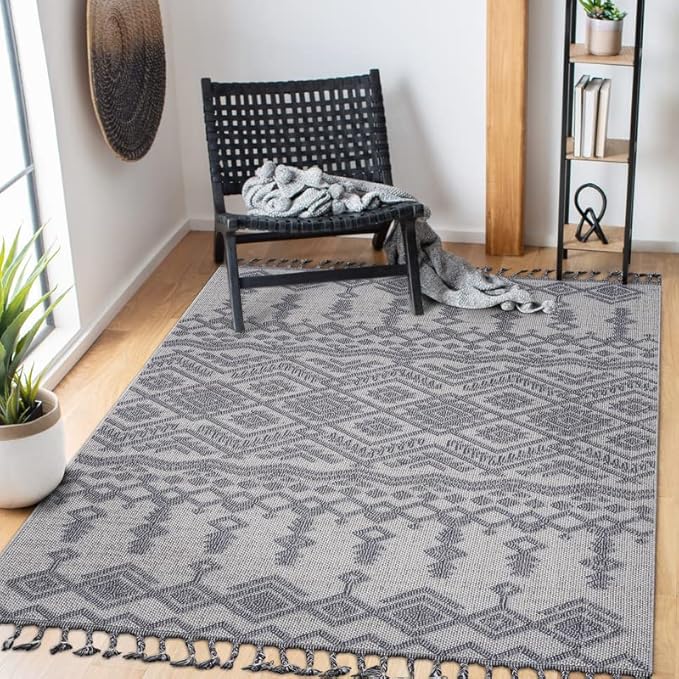 8x10 Indoor Outdoor Stain Resistant Area Rug with Easy Maintenance, Kid and Pet-Friendly Carpet, 120" L x 93" W x 0.3" H, White+Gray