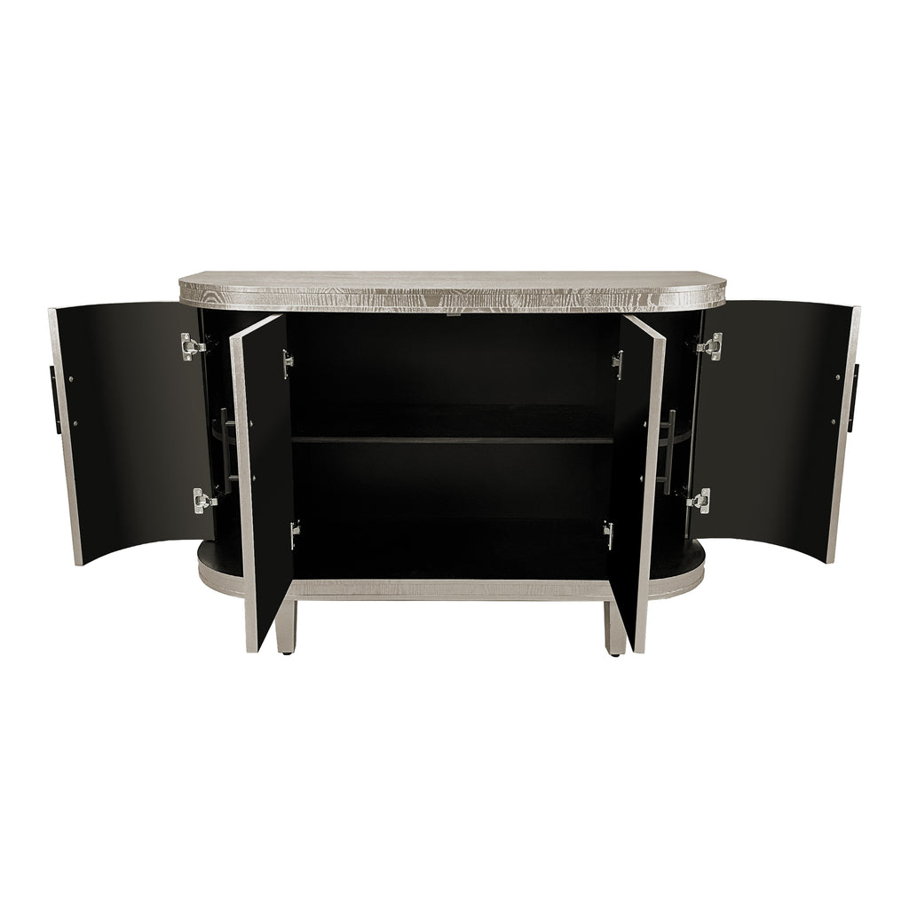 Modern Curved Sideboard, 47.2-Inch Decorative Storage Cabinet with 4 Doors and Adjustable Shelves for Living Room, Kitchen, Bedroom, Hallway, 47.24" x 15.75" x 32.28", Champagne