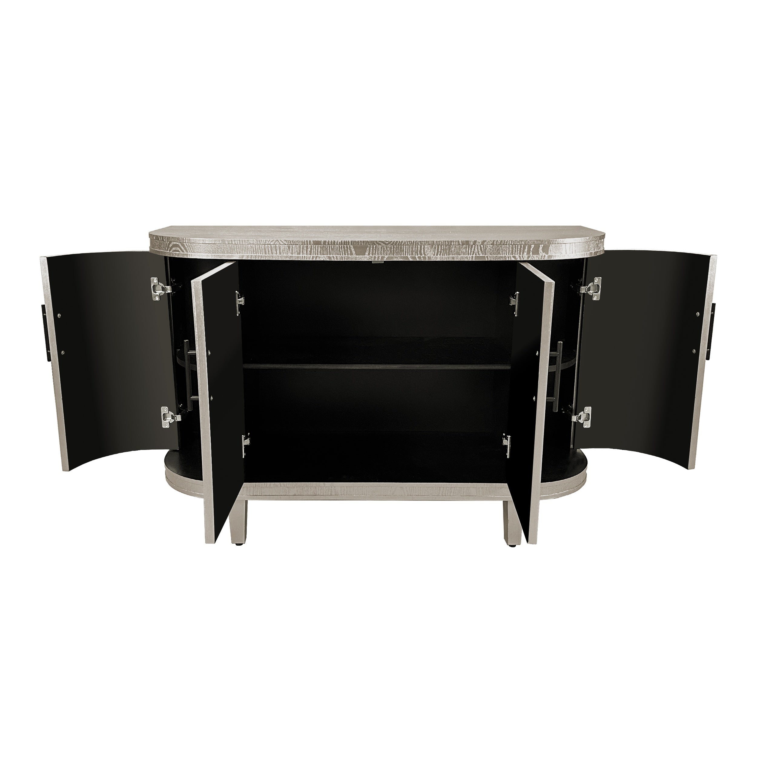 Modern Curved Sideboard, 47.2-Inch Decorative Storage Cabinet with 4 Doors and Adjustable Shelves for Living Room, Kitchen, Bedroom, Hallway, 47.24" x 15.75" x 32.28", Champagne