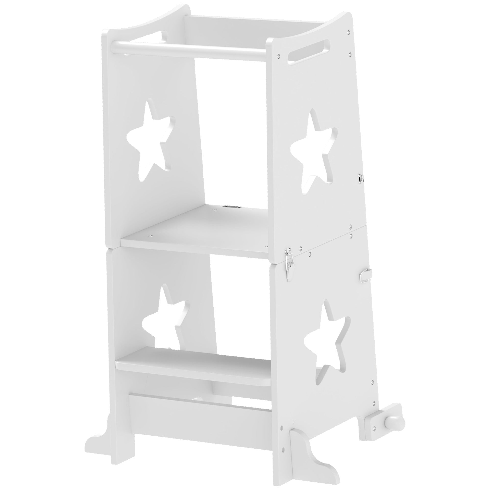 2 in 1 Toddler Tower with Safety Rail for Bathroom, Sink, Kitchen or Counter, White