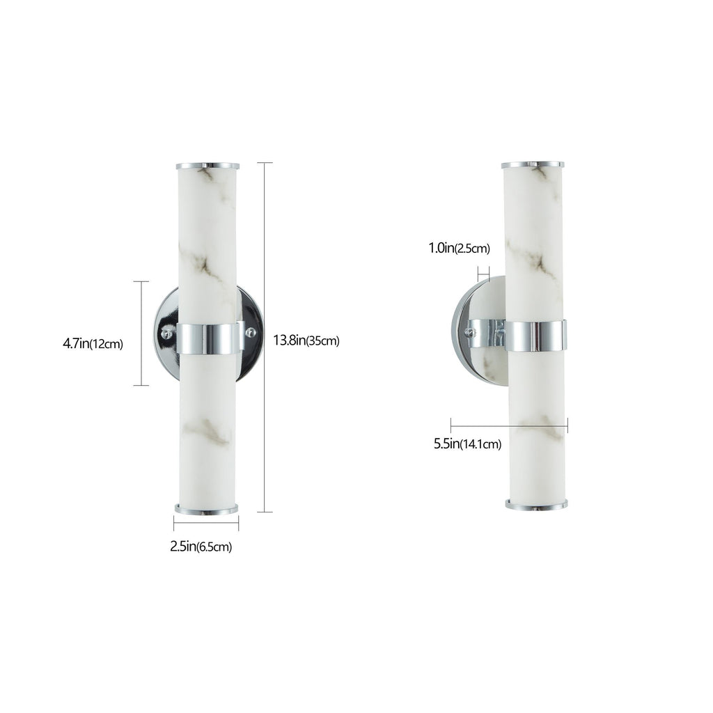 Set of 2 Resin Imitation Marble Wall Sconce, Modern Vertical Light Fixture for Bathrooms, Hallways, Bedrooms, 5" L x 5.5" W x 14" H, Silver