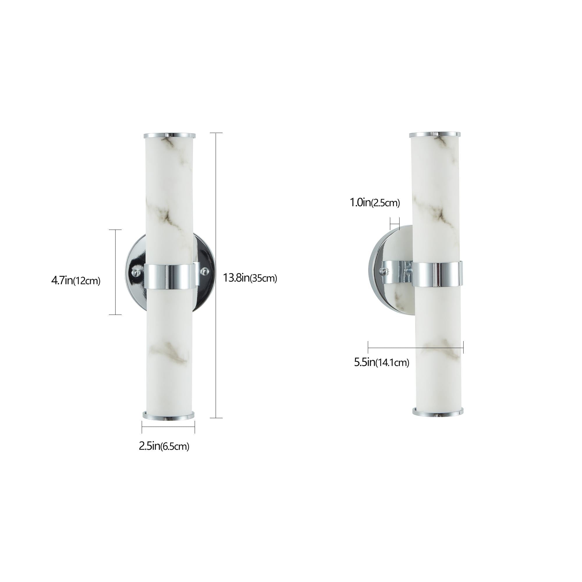 Set of 2 Resin Imitation Marble Wall Sconce, Modern Vertical Light Fixture for Bathrooms, Hallways, Bedrooms, 5" L x 5.5" W x 14" H, Silver