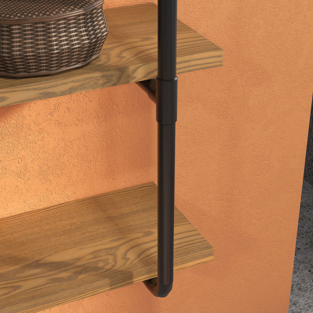4-Tier Industrial Pipe Shelves Floating Wall Mounted Bookshelf, Metal Frame Display Rack, Rustic Brown