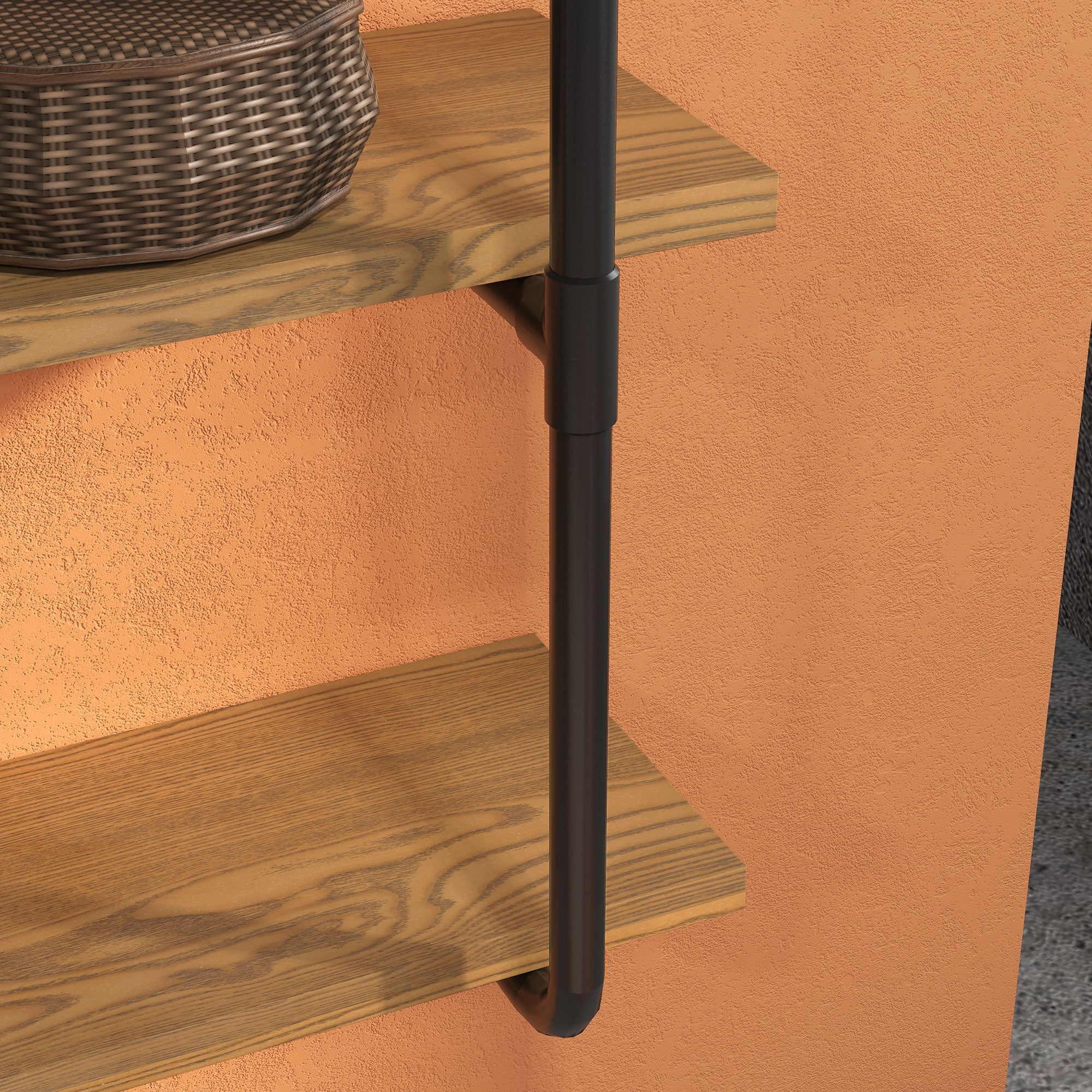 4-Tier Industrial Pipe Shelves Floating Wall Mounted Bookshelf, Metal Frame Display Rack, Rustic Brown