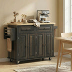 44" Mobile Kitchen Island Table, Kitchen Island Cart on Wheels with Storage Cabinets, 2 Drawers, Brown