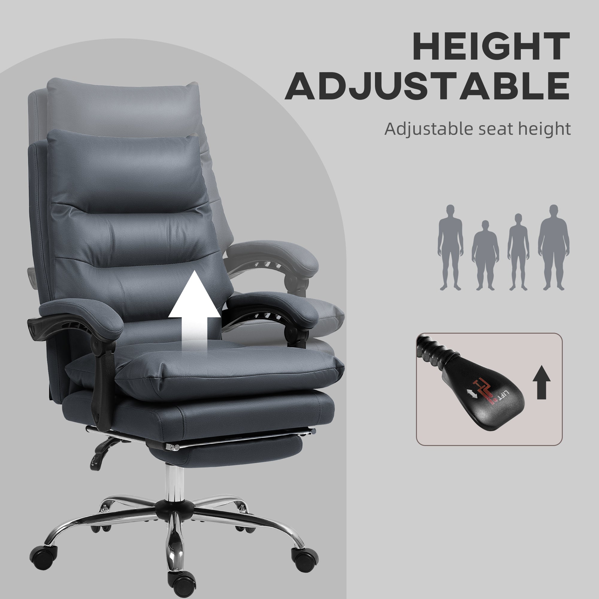 Microfibre Massage Office Chair, Heated Reclining Chair with Footrest, Double-tier Padding, Swivel Wheels, Dark Gray